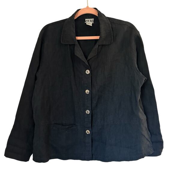 Clio 100% Linen Minimalist Lagenlook Coastal Grandma Button Down Top Large - Picture 2 of 9